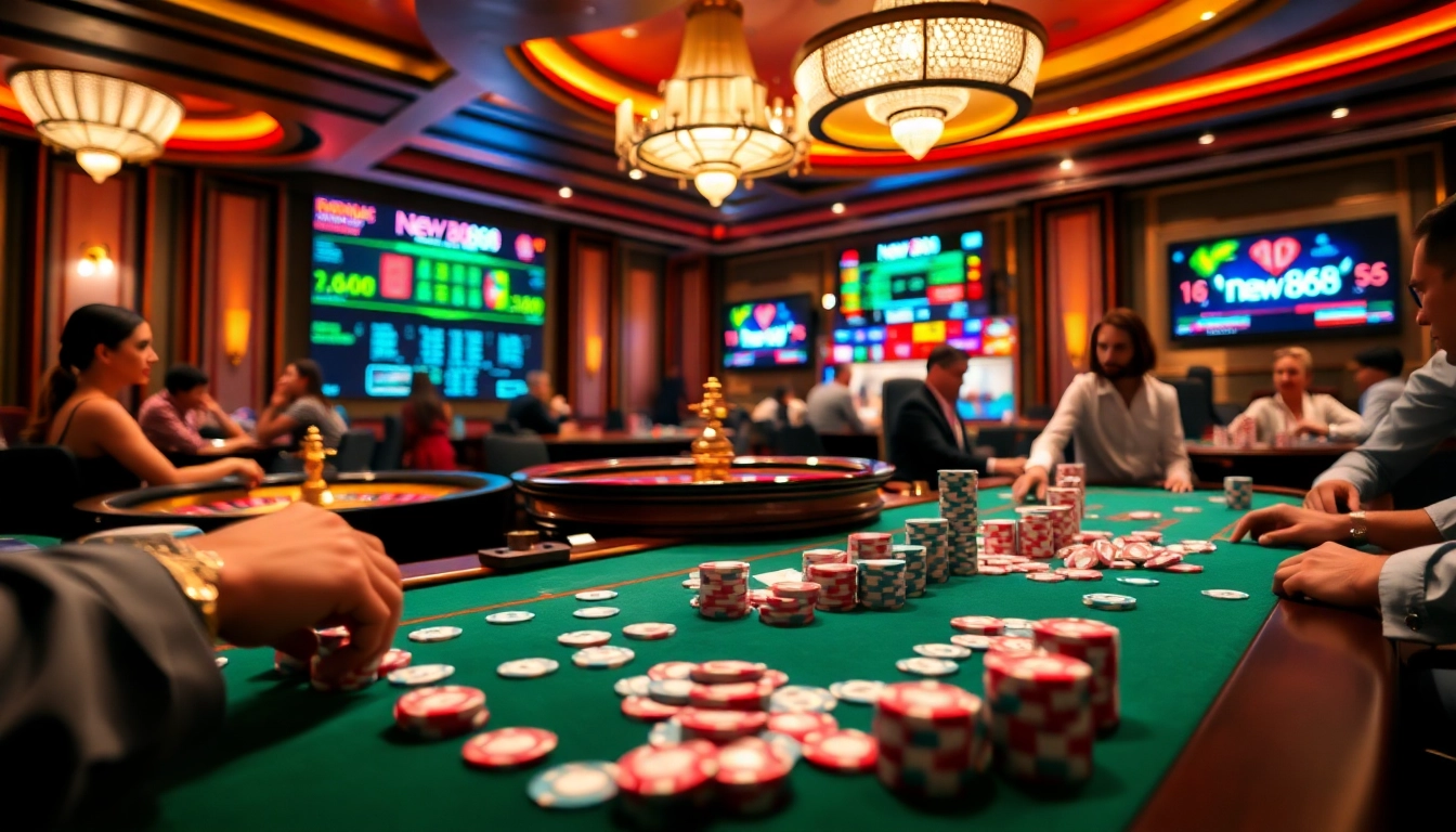 Engaging players at a vibrant casino table showcasing excitement and action in new888.