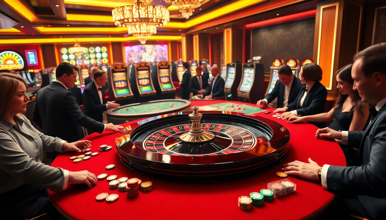 Experience the luxury of rr88 at a vibrant casino table, with players eagerly placing bets and engaging in the excitement of the game.