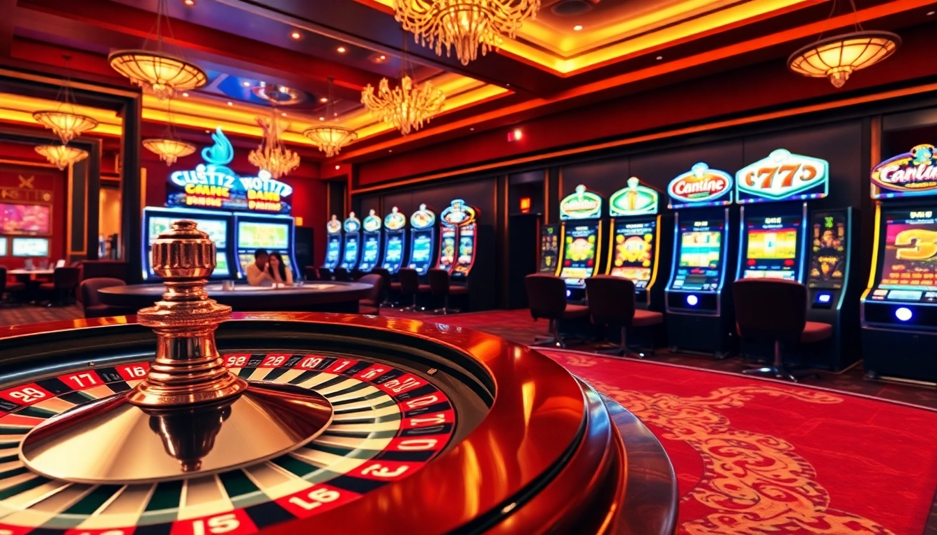 Excited gamblers enjoy the CM88 casino experience with vibrant poker chips and a spinning roulette wheel.