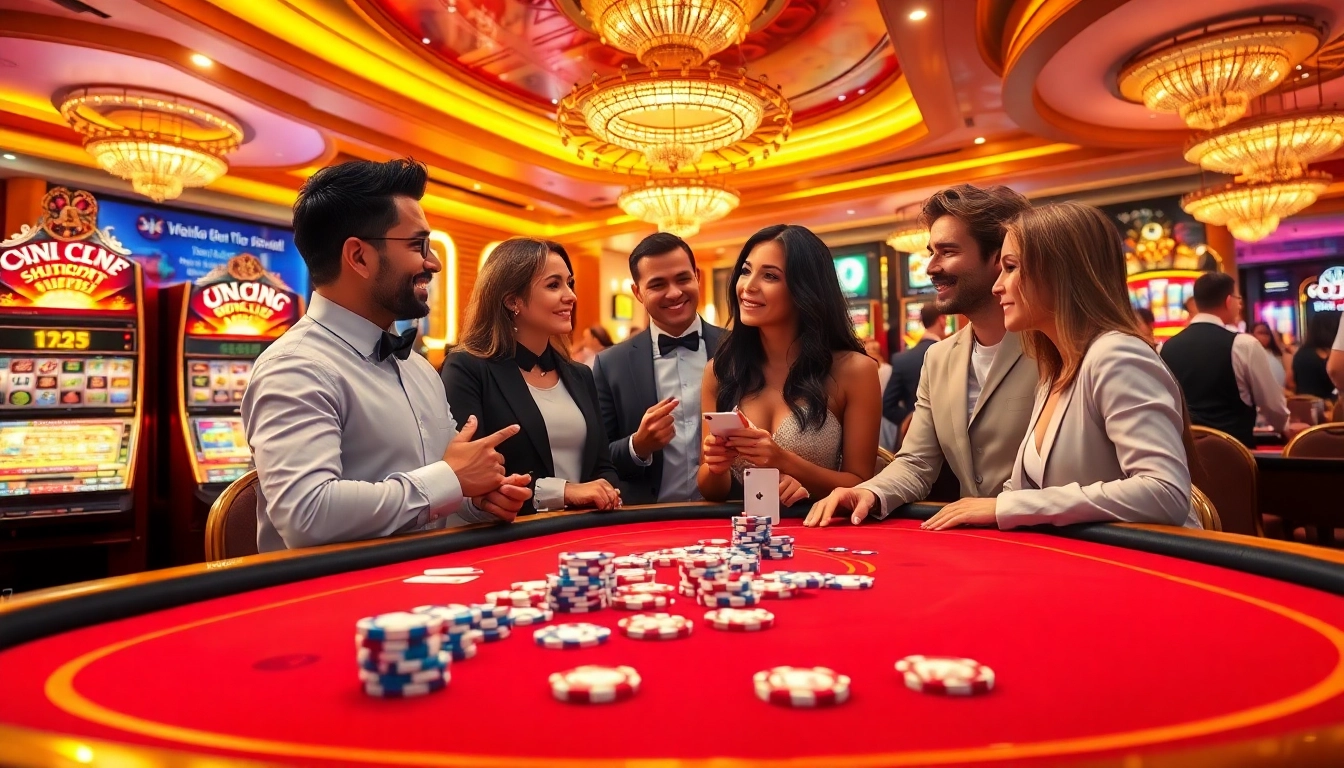 Gamblers enjoy the vibrant atmosphere at Okfun casino, with lively games and excitement abound.