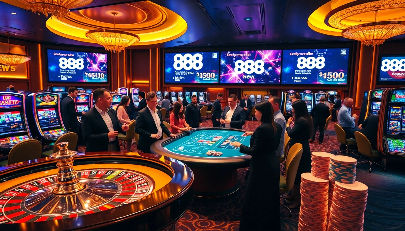 Experience the thrill of betting at 888 new casino tables with vibrant colors and excited players.