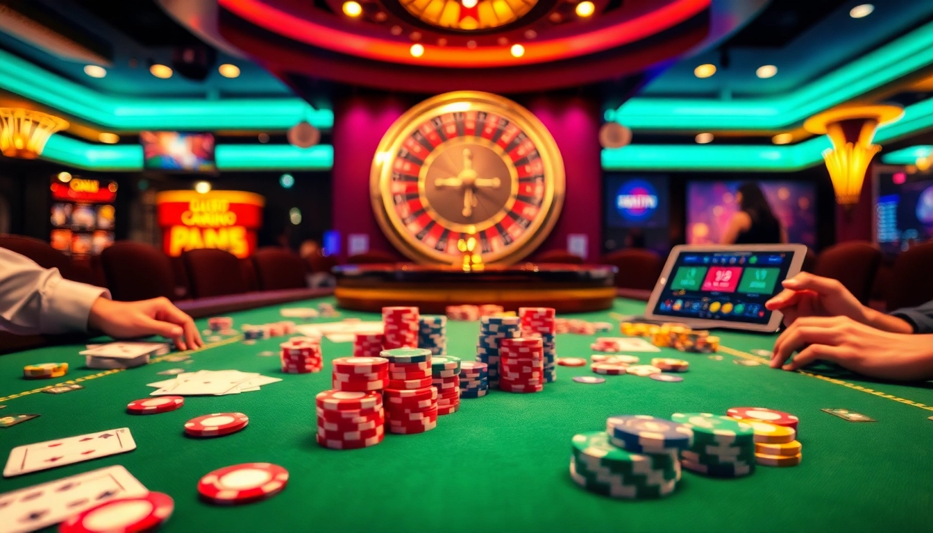 Engaging casino environment depicted with gaming tables and interfaces from https://okwin.blog/, capturing thrilling experiences.