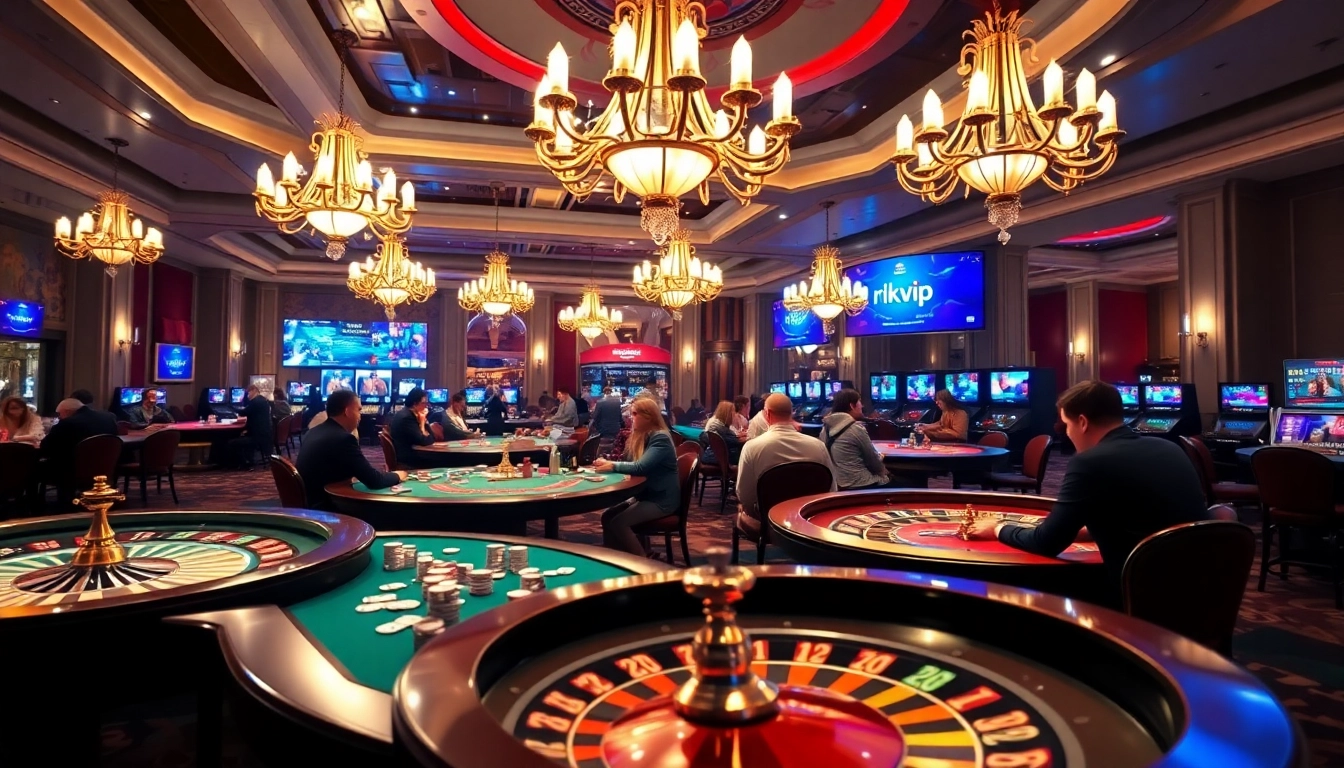 Experience the thrill of gaming on rikvip with professional poker and roulette in a luxurious casino setting.