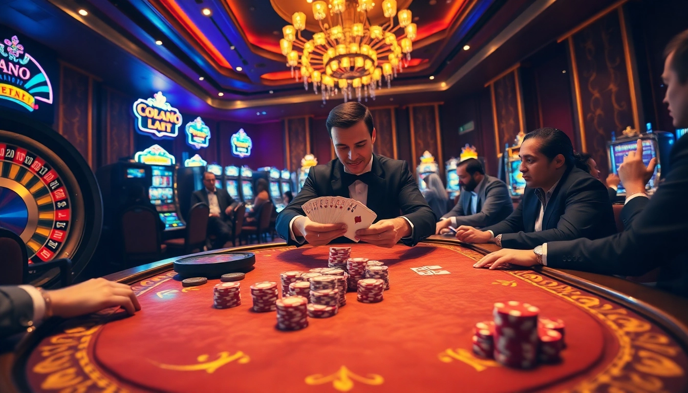 Engaged players at a luxury casino scene featuring elements of bảo tàng b52 and high-stakes gambling.