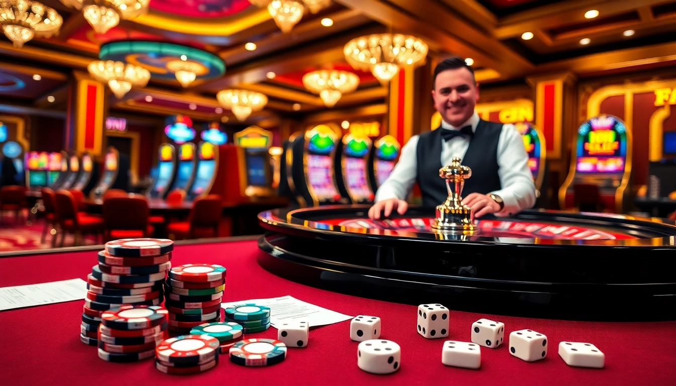 Experience the thrill of betting at https://vj88.com/ with a vibrant casino scene featuring roulette and poker.