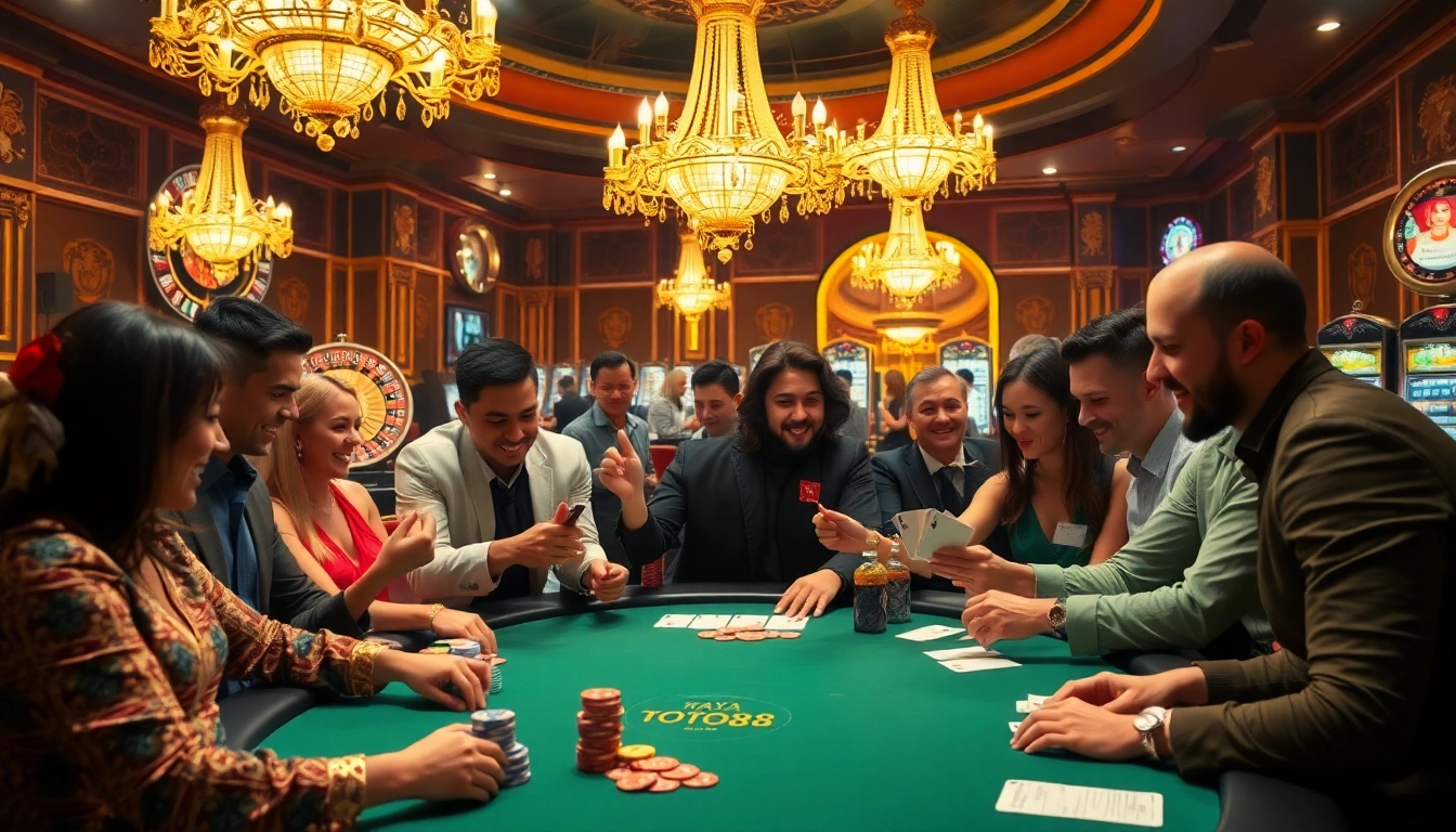 Experience thrilling poker action and luxury at raja toto88 casino with vibrant game scenes and winning moments.