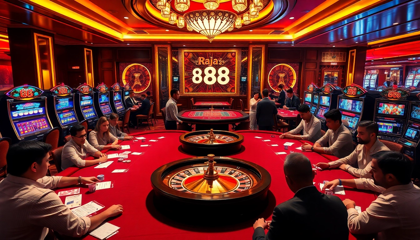Experience thrilling gambling action at raja 88 with vibrant slot machines and enthusiastic players.
