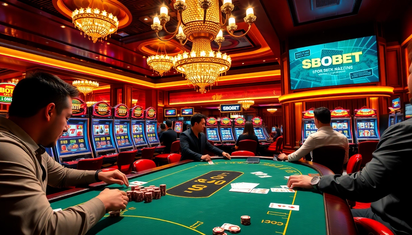Engage with sbobet betting excitement at a vibrant casino table filled with cards and chips.