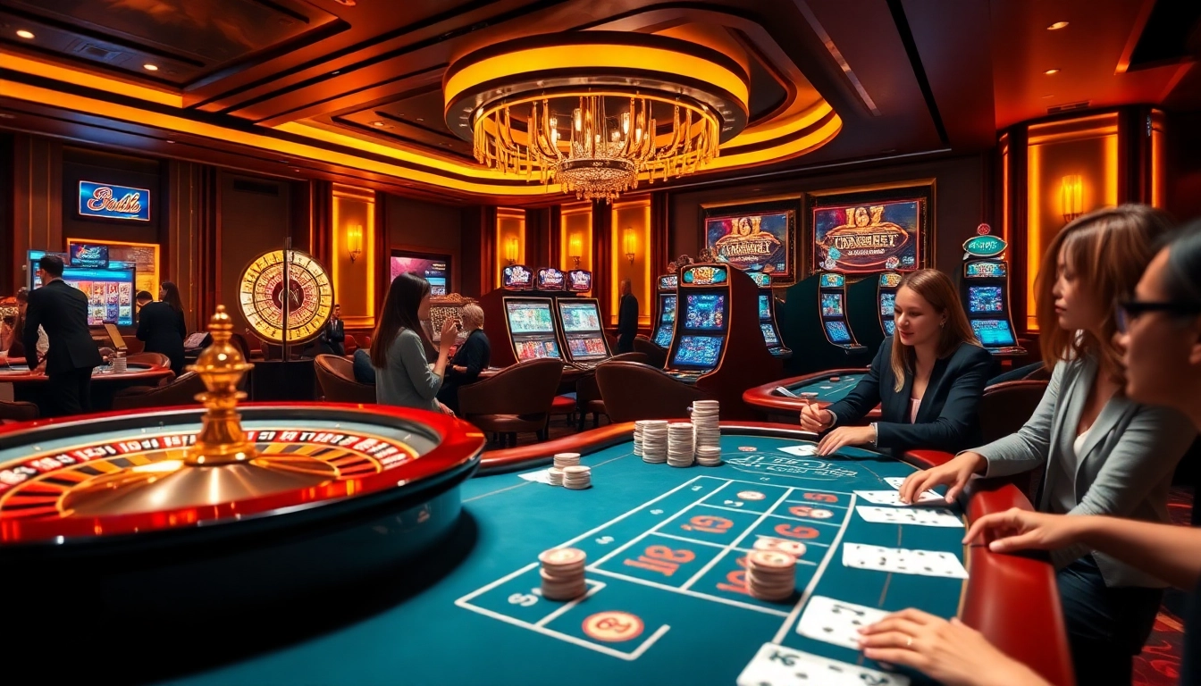 Experience the excitement of hz88 com đăng nhập at a luxurious casino featuring vibrant poker and roulette action.