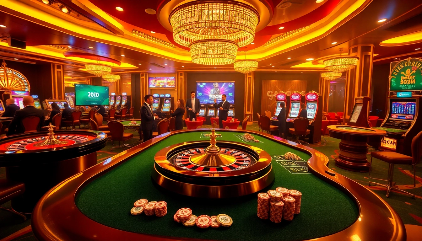 Kuwin online casino experience with vibrant gaming elements, engaging players, and elegant dealers.