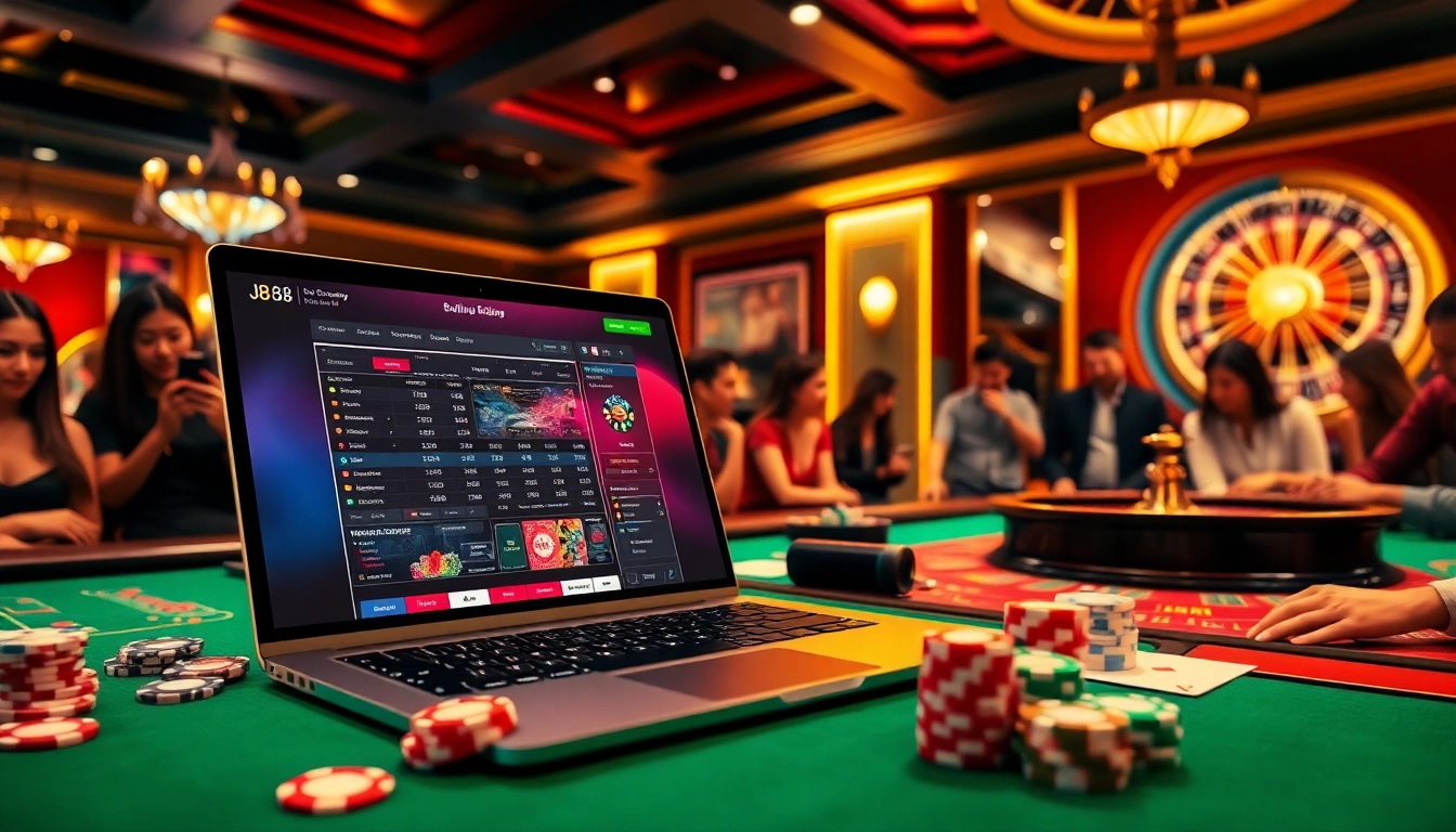 Experience J8's thrilling online betting with vibrant casino elements and luxurious atmosphere.
