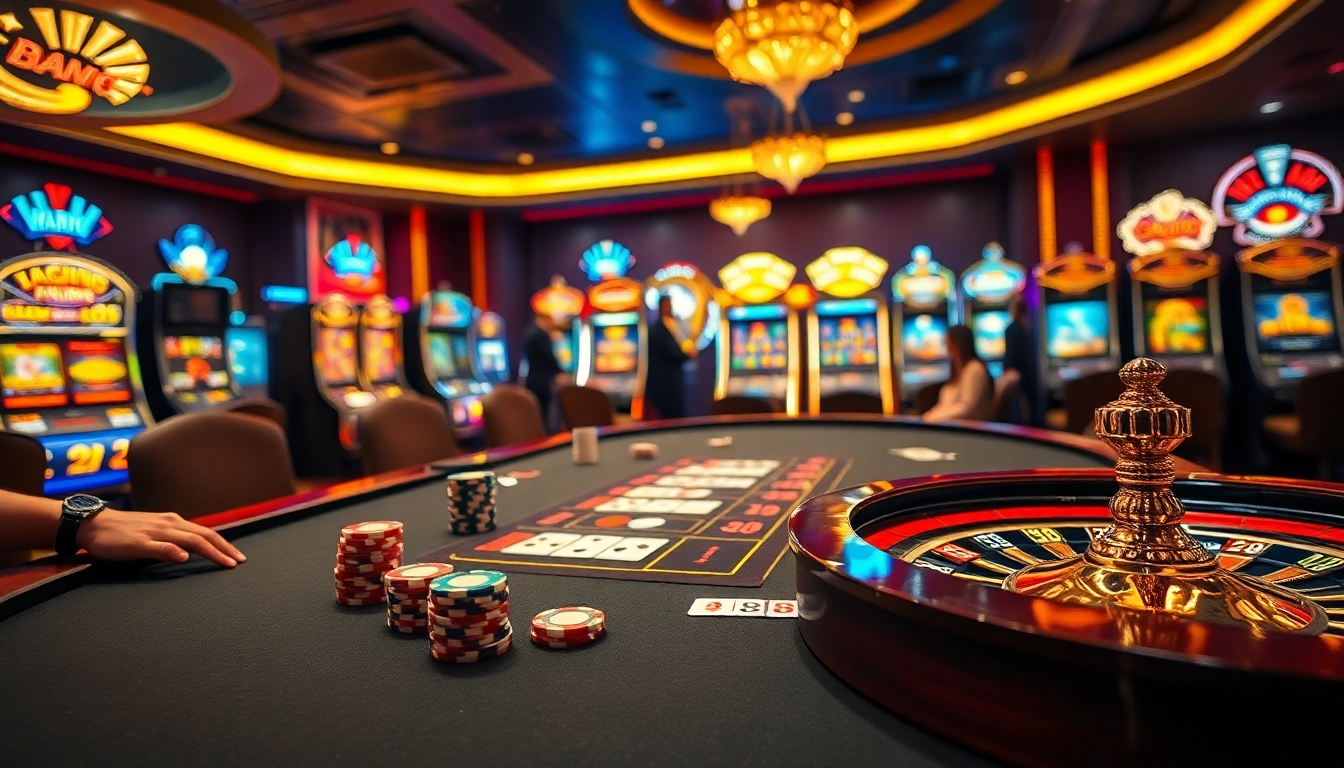 Experience RR88's thrilling gaming atmosphere with luxury tables and vibrant slot machines.