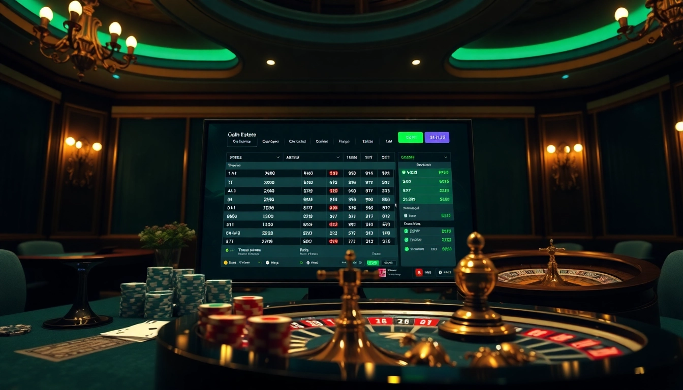 Betting Online Now with excitement at a digital casino display featuring poker chips and odds.