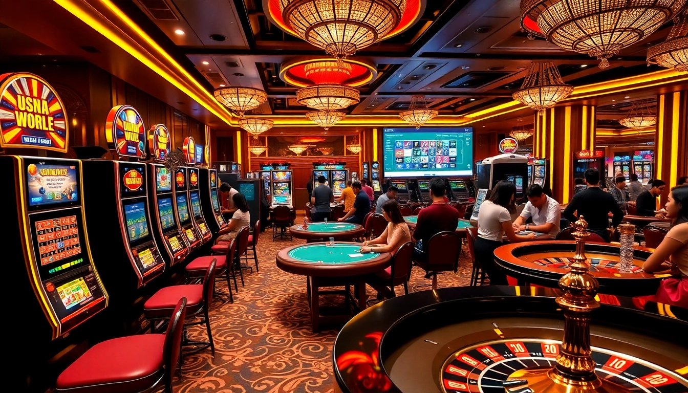 Exciting casino gaming scene with players enjoying bets at nhà cái bet88 tables