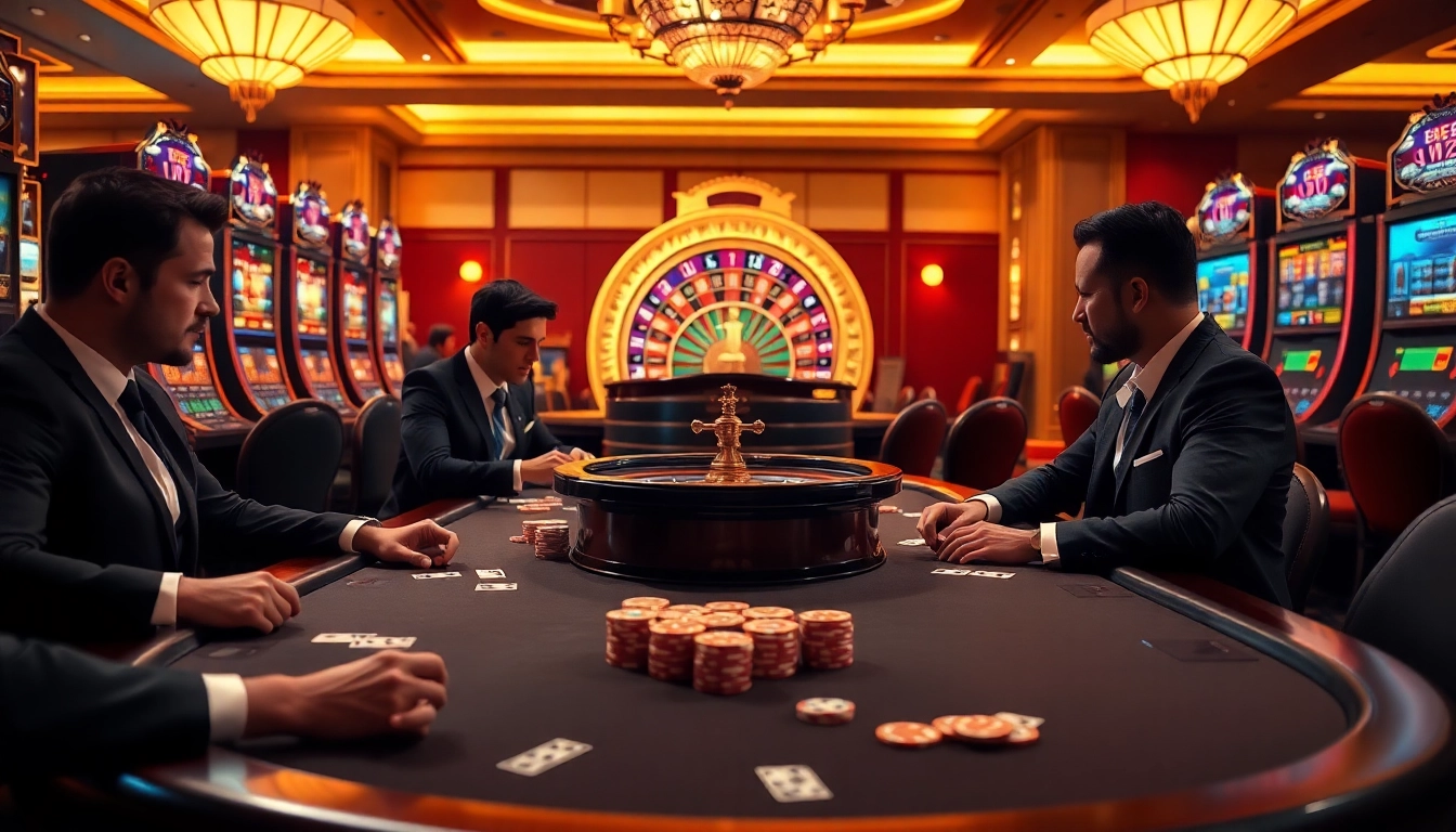 Trò chơi poker BetVIP trong một casino cược cao với máy slot sống động và bàn roulette