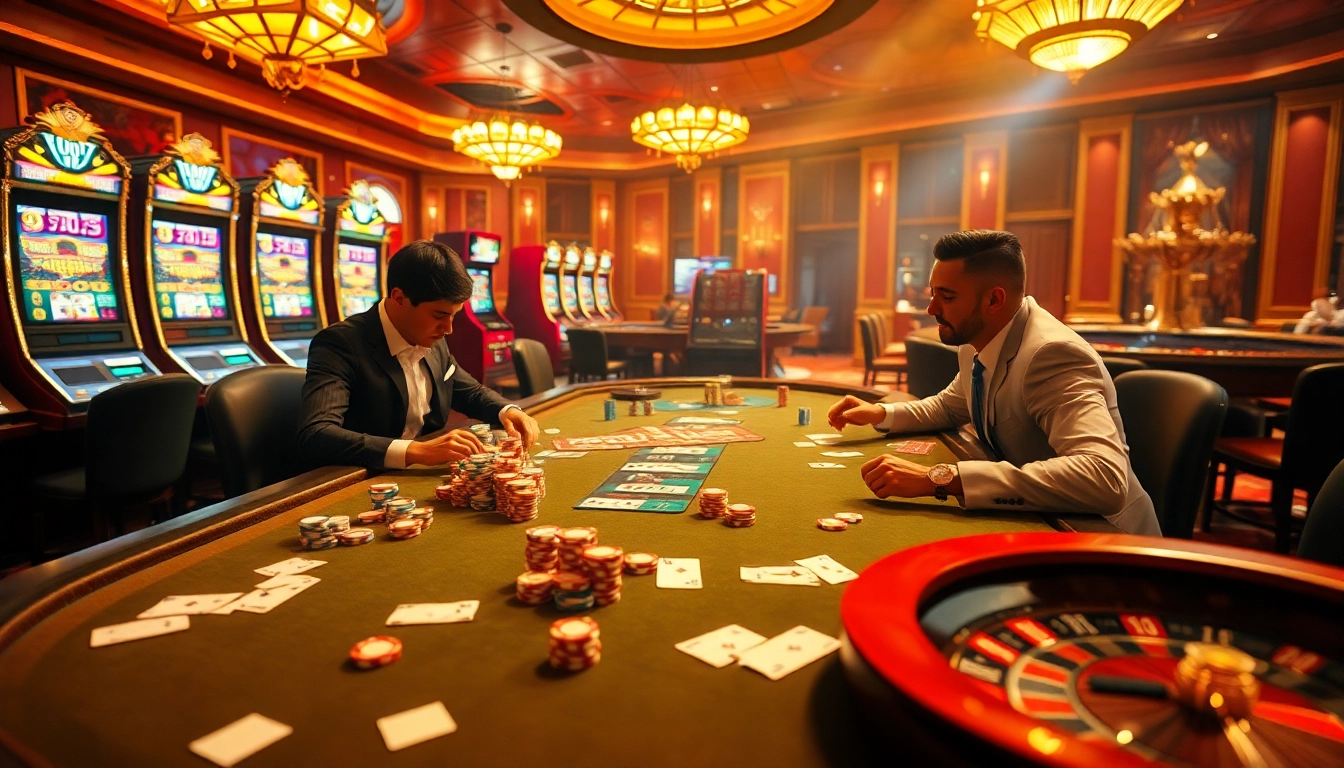 Experience the thrill of winning at https://www.vvjl11.com/ with a vibrant casino scene featuring poker tables and slot machines.