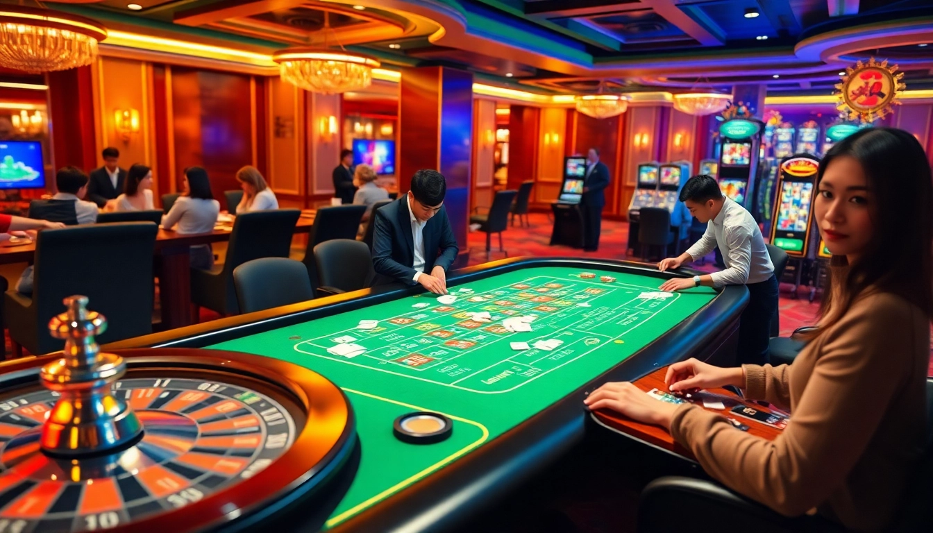The engaging online gambling experience at https://vj88.online/ featuring vibrant casino tables and exciting gameplay.