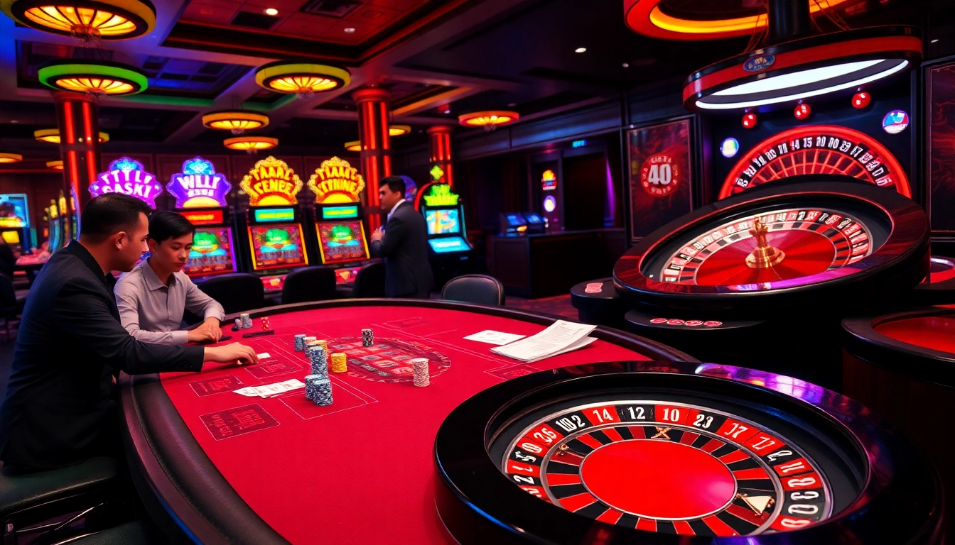 Exciting gambling scene featuring poker, roulette, and slots at https://nk88net.com/ for immersive casino experience.