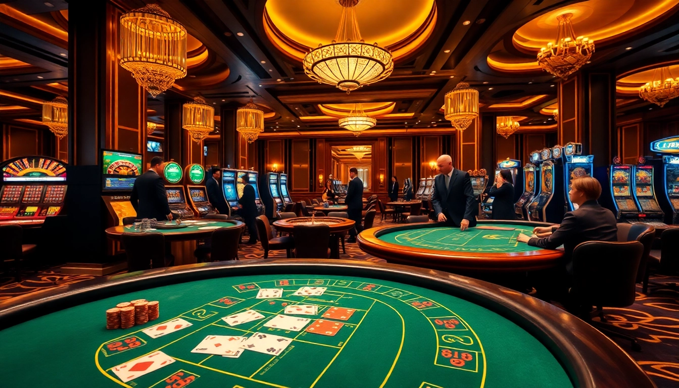 Experience thrilling gameplay at https://mk8th.net/ with an elegant casino scene showcasing poker tables and roulette wheels.