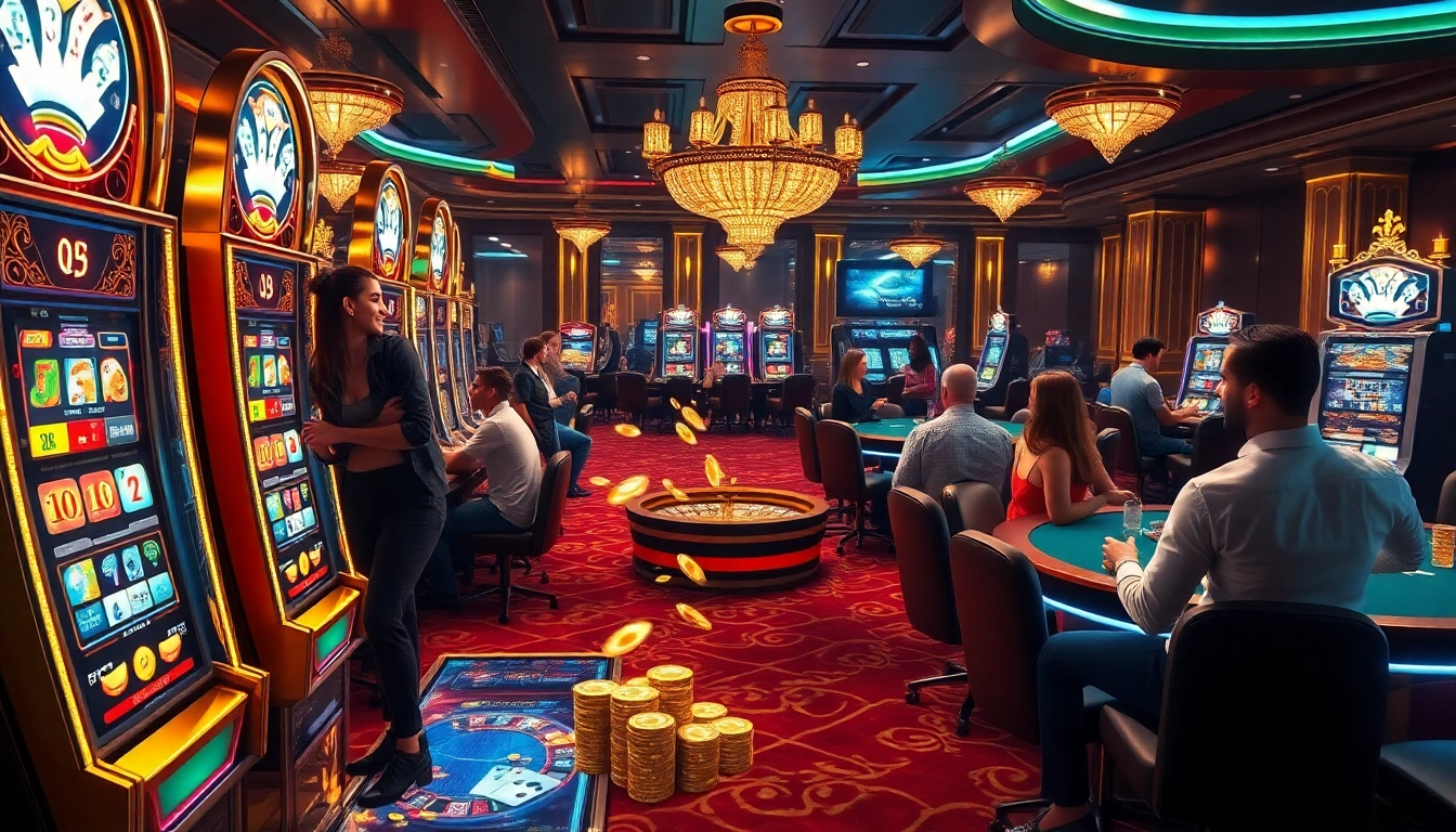 Exciting PGSLOT action at a luxurious casino table with chips, cards, and vibrant slot machines.