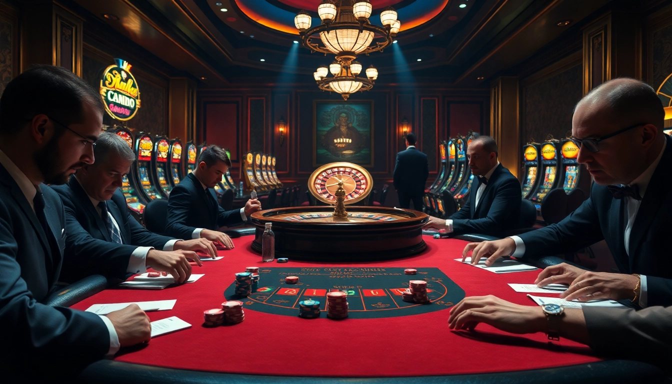 Engaged players at a poker table featuring hidden wiki onion themes, exemplifying casino excitement and strategy.